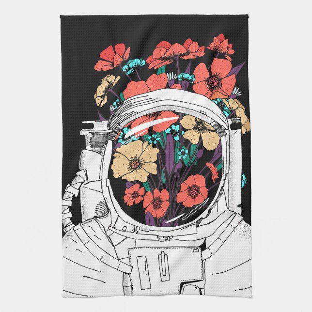 Linge De Cuisine Art floral spatial astronaute (Vertical)