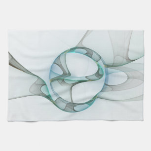 Linge De Cuisine Art fractal abstrait moderne bleu turquoise gris