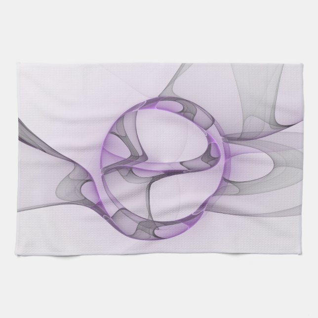 Linge De Cuisine Art fractal abstrait moderne lavande gris (Horizontal)