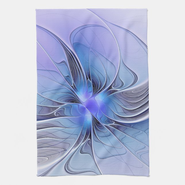 Linge De Cuisine Art fractal moderne abstrait bleu lavande (Vertical)