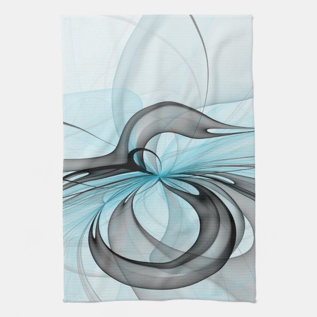 Linge De Cuisine Art fractal moderne gris anthracite abstrait bleu (Vertical)