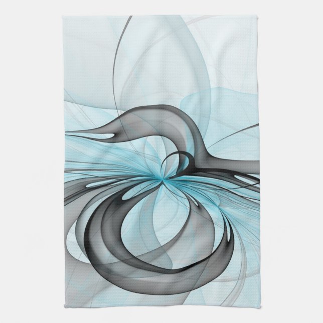 Linge De Cuisine Art fractal moderne gris anthracite abstrait bleu (Vertical)
