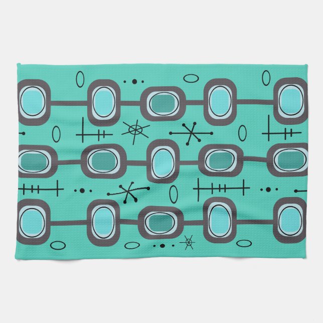Linge De Cuisine Art géométrique de l'ère spatiale Aquamarine (Horizontal)