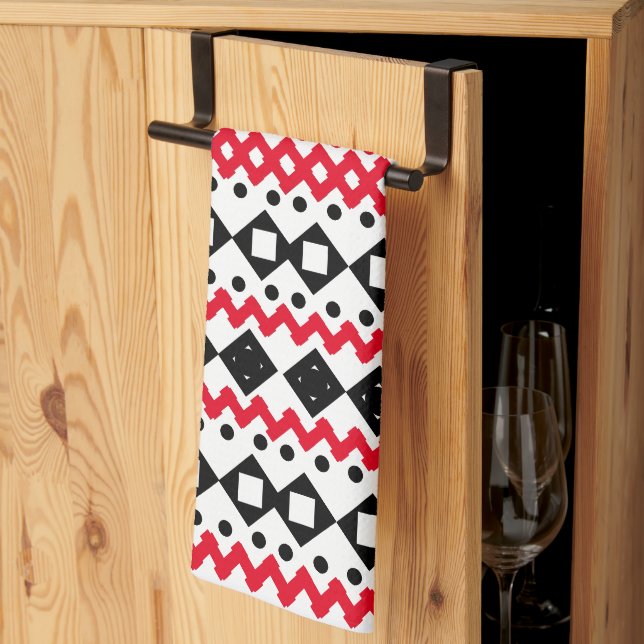Linge De Cuisine Art géométrique Modèle d'échantillon noir et blanc (Pliage en tiers)