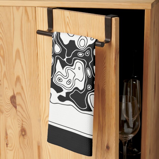 Linge De Cuisine Art Géométrique Noir Et Blanc 1 (Pliage en tiers)