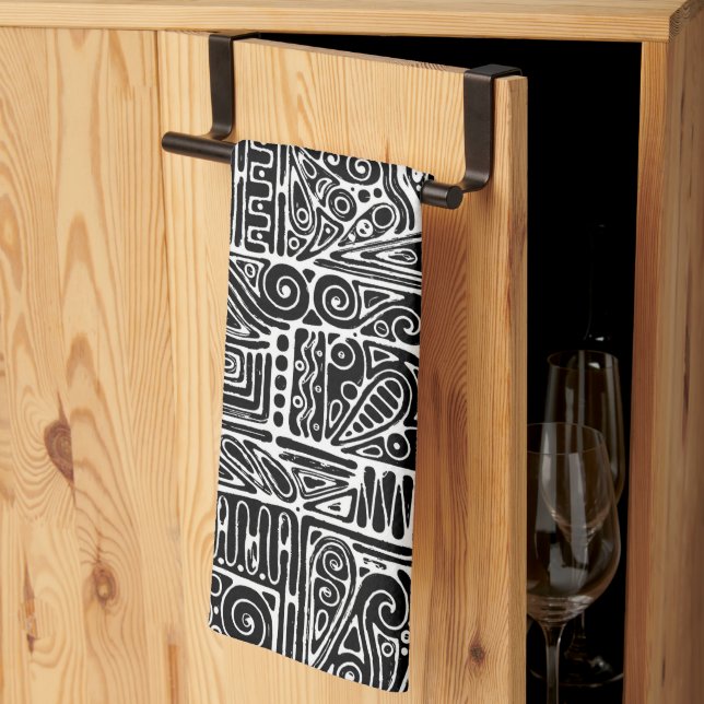 Linge De Cuisine Art géométrique noir et blanc 2 (Pliage en tiers)