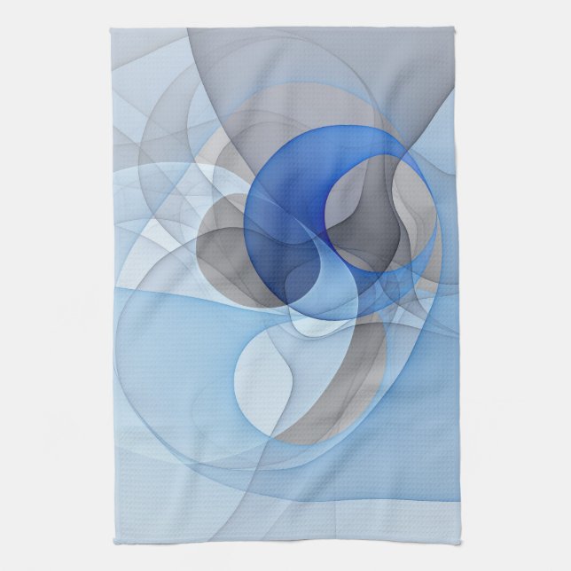 Linge De Cuisine Art graphique fractal abstrait bleu gris moderne (Vertical)