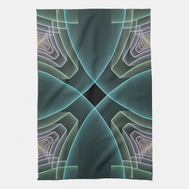 Linge De Cuisine Art graphique géométrique fractal sarcelle moderne (Vertical)