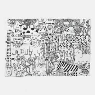 Linge De Cuisine Art moderne noir et blanc d'animaux sauvages amusa