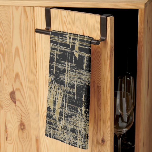 Linge De Cuisine Art moderne noir et or (Pliage en tiers)