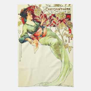 Linge De Cuisine Art nouveau Alphonse Mucha Chrysanthème automne