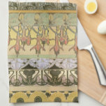 Linge De Cuisine Art nouveau alphonse mucha fuschia tournesol flore<br><div class="desc">Un motif de tuiles de papier peint art nouveau par alphonse mucha. Un élégant design floral avec fuschias,  tournesols ou marguerites et lys. Dans les couleurs jaune,  vert,  rose et marron.</div>