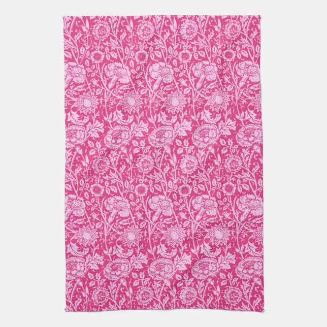 Linge De Cuisine Art Nouveau Carnation Damask, Fuchsia rose (Vertical)