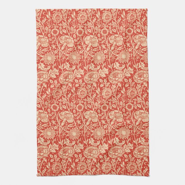 Linge De Cuisine Art Nouveau Carnation Damask, Mandarin Orange (Vertical)