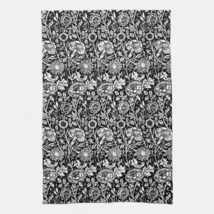 Linge De Cuisine Art nouveau Carnation Damask, noir et blanc