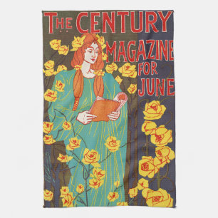 Linge De Cuisine Art Nouveau Classique Femme Teal Fleurs Jaunes