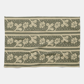 Linge De Cuisine Art Nouveau Fleurs élégantes Beige et vert Sage