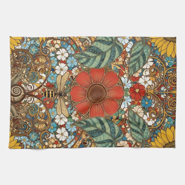 Linge De Cuisine Art Nouveau Floral Garden – Sunflowers, Bee (Horizontal)