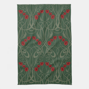 Linge De Cuisine Art Nouveau Géométrique Pavots et Tiges Sinuieuses