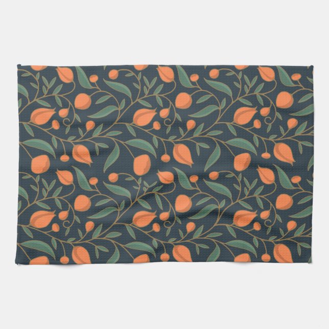 Linge De Cuisine Art Nouveau inspiré Élégant Vining Orange Floral (Horizontal)