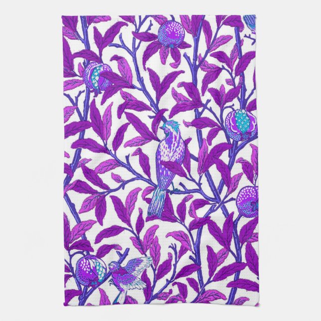 Linge De Cuisine Art Nouveau Oiseau & grenade, Améthyste Purple (Vertical)