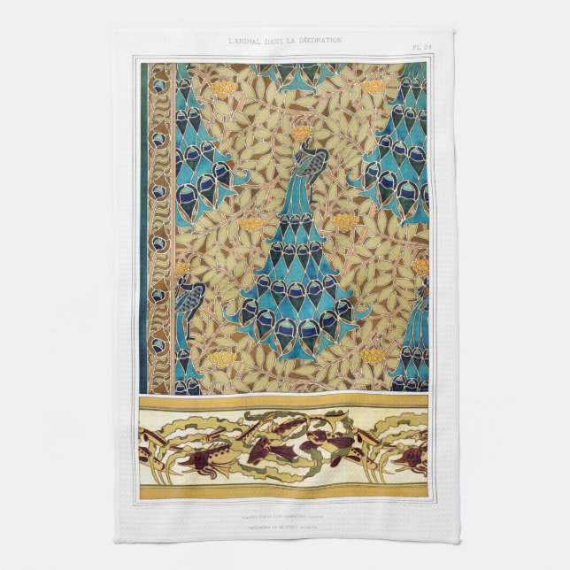 Linge De Cuisine Art nouveau paon textile déco verneuil bleu (Vertical)