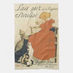 Linge De Cuisine Art Nouveau victorien vintage, Fille avec chats au