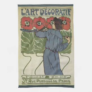 Linge De Cuisine Art Nouveau vintage, Artiste Peignant des Pavots