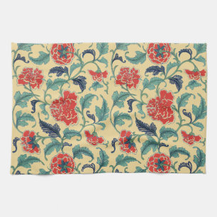 Linge De Cuisine Art Nouveau Vintage Chinoiserie Fleurie Rouge Chin