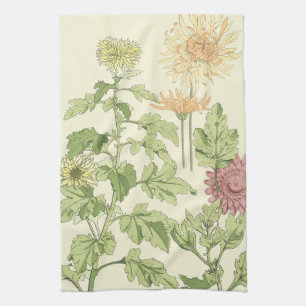 Linge De Cuisine Art Nouveau vintage, Chrysanthèmes dans un jardin