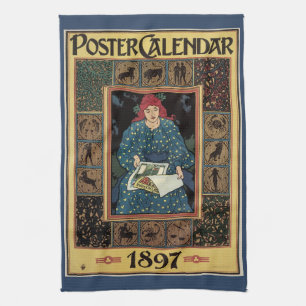 Linge De Cuisine Art Nouveau vintage, femme lisant un livre d'astro