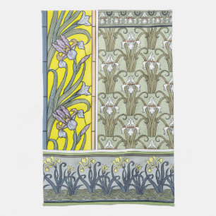 Linge De Cuisine Art Nouveau vintage, Jardin Iris Fleurs