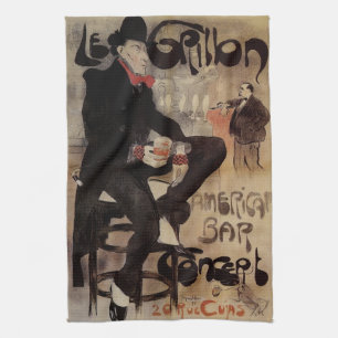 Linge De Cuisine Art Nouveau vintage Le Grillon, homme buvant de la