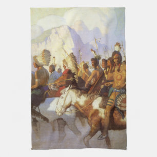 Linge De Cuisine Art occidental vintage, Parti de guerre indien par
