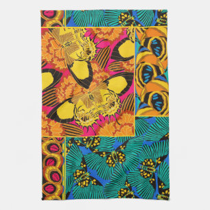 Linge De Cuisine Art papillon rose et sarcelle maximaliste vibrant