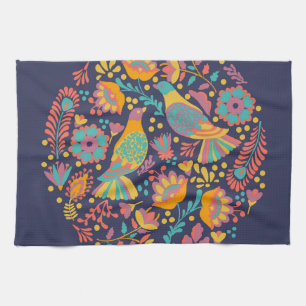 Linge De Cuisine Art populaire mexicain coloré Oiseaux et fleurs Bl