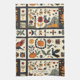 Linge De Cuisine Art populaire Motif de courtepointe d'automne   Ré