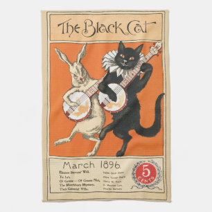 Linge De Cuisine Art rétro banjo chat orange noir lapin blanc
