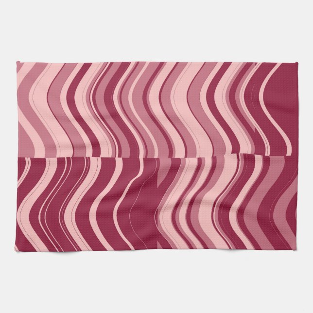 Linge De Cuisine Art Retro Deep Red et rose Vague Abstraite (Horizontal)
