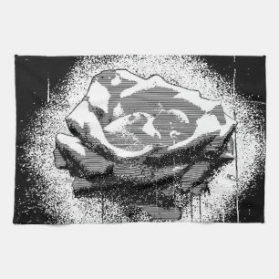 Linge De Cuisine Art Rose Noir Et Blanc