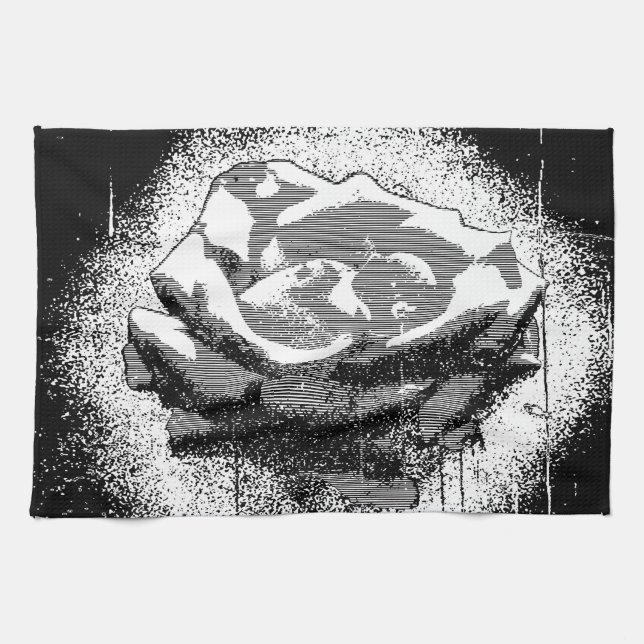 Linge De Cuisine Art Rose Noir Et Blanc (Horizontal)