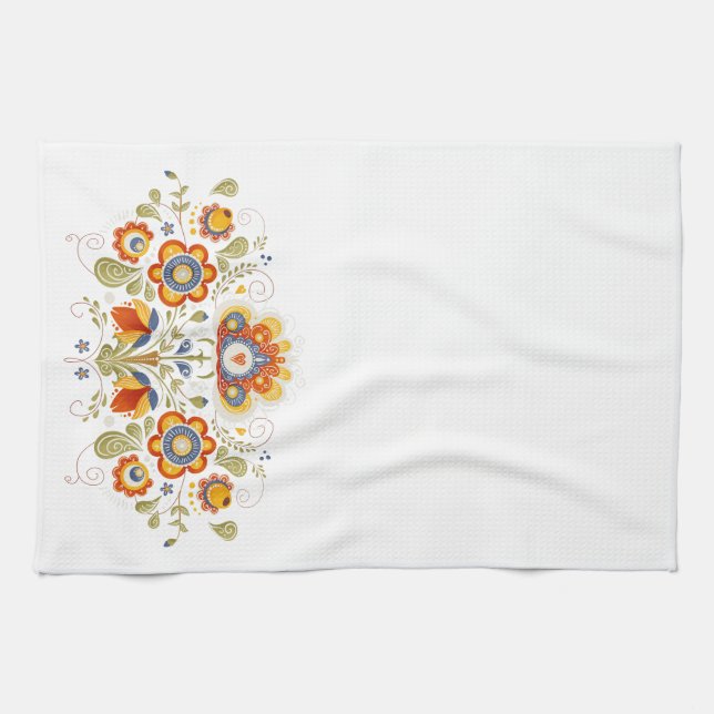 Linge De Cuisine Art Simple Fleurs Folk Slaves (Horizontal)