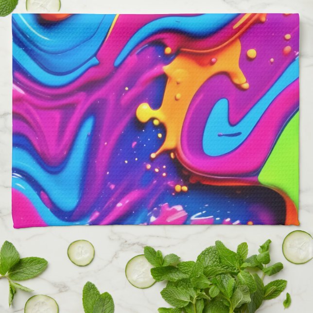 Linge De Cuisine Artwork de Neon Glow Liquid Splated (Plié)