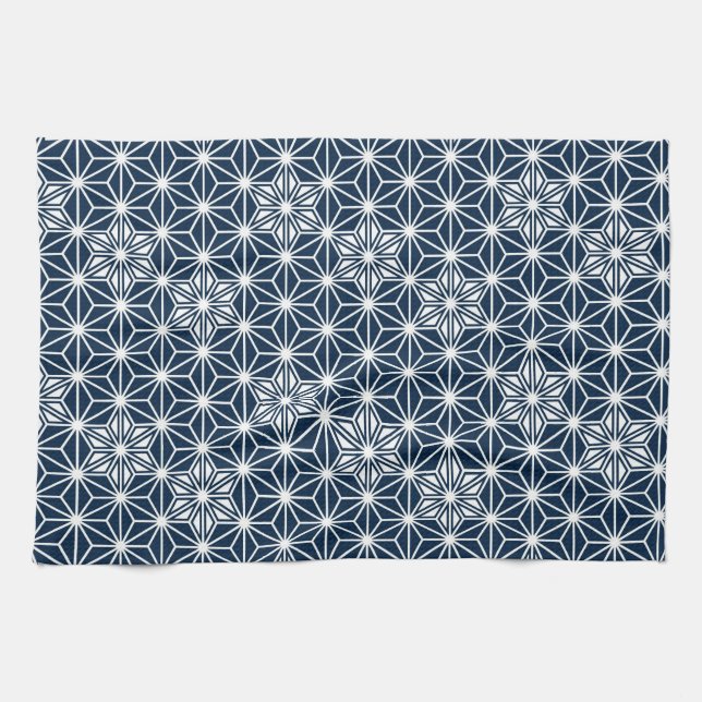 Linge De Cuisine Asanoha japonais ou Motif étoile, bleu indigo (Horizontal)