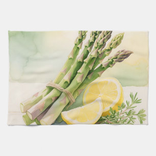 Linge De Cuisine Asparagus Aquarelle au Citron