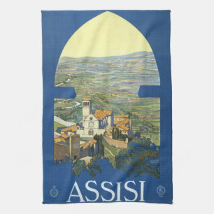 Linge De Cuisine Assisi Italie Art de Voyage Rétro Basilique France