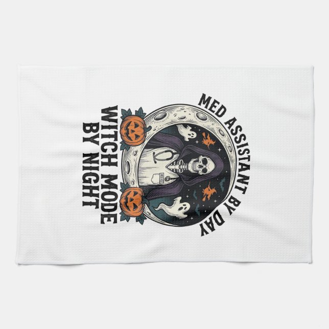 Linge De Cuisine Assistant médical Sorcière d'Halloween Gravure Vin (Horizontal)