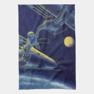Linge De Cuisine Astronautes de la science-fiction vintage dans l'e