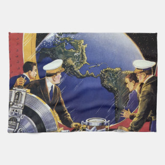 Linge De Cuisine Astronautes de la science-fiction vintage en orbit