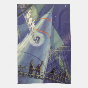 Linge De Cuisine Astronautes de la science-fiction vintage sur un v